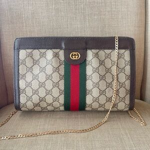 Auth. Gucci vintage web sherry line clutch crossbody bag 41.014.2125.28 (H14)